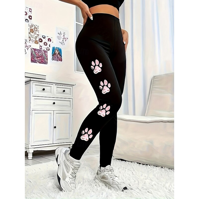 Women's Slacks Leggings Cozy Leggings Vacation Vintage Streetwear Full Length Natural Graphic Cat Elastic Waist Print Comfy Outdoor Comfortable High Elasticity Outdoor Vacation Streetwear Black Fall4