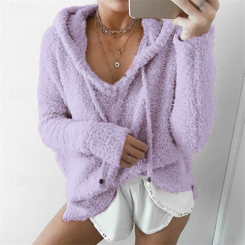 Women's Pullover Hoodie Sweatshirt Plain Casual Long Sleeve Hooded Regular Tops Street Dailywear White Pink Blue Purple Brown Fall Winter3