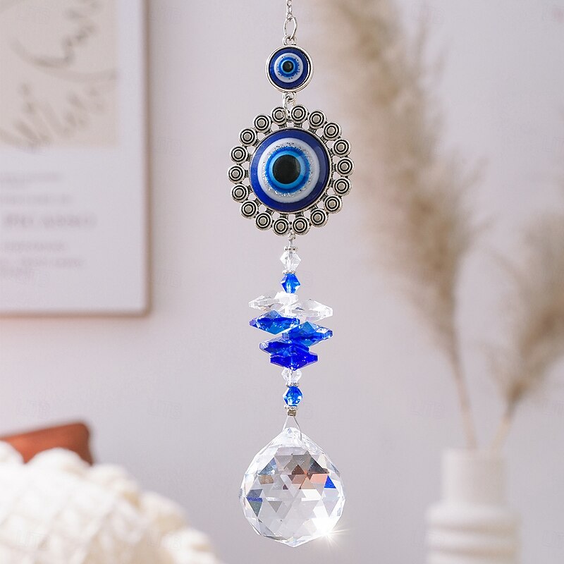 1PC Blue Round-eye Crystal Wall Decoration and Hanging Ornament Blue Eye Pendant Hanging Decoration Suitable for Garden Terrace Courtyard Porch Balcony Hanging Decoration and Warm Gift3