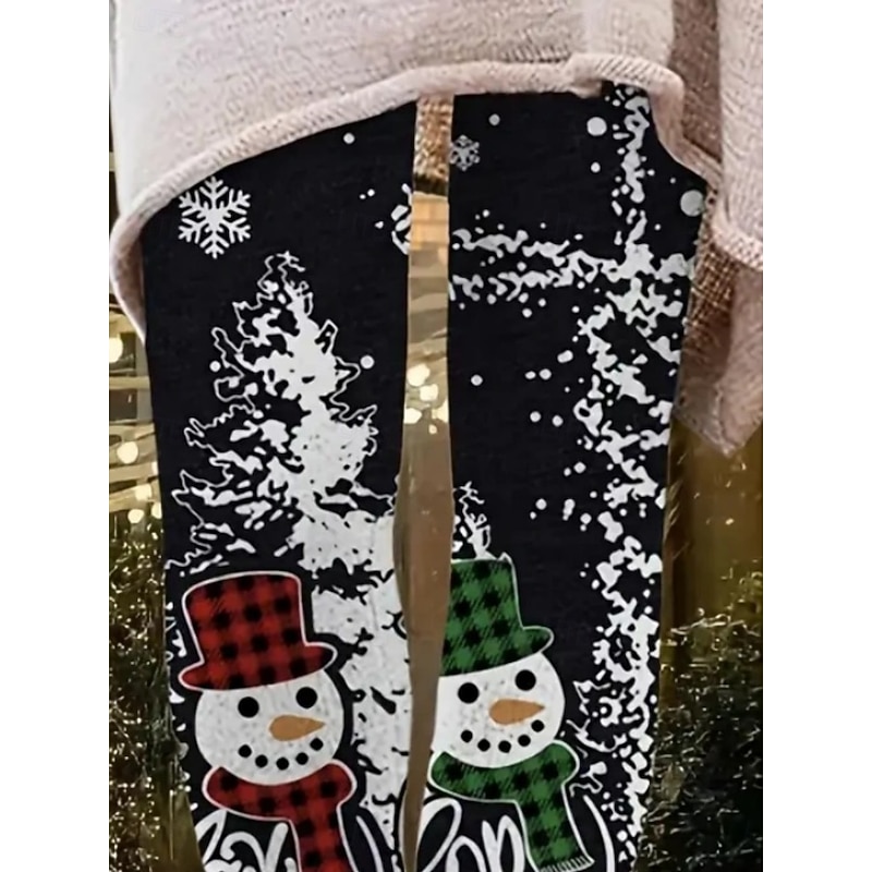 Women's Chinos Leggings Cozy Leggings Vacation Casual Full Length High WaistPantsUgly Christmas Snowman Snowflake Printing Thermal Warm Comfortable Stretchy Vacation Casual Daily Black Fall Winter2