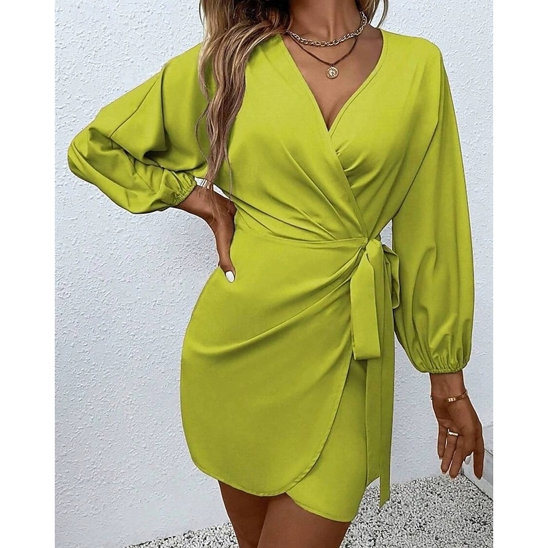 Women's Midi Dress Casual Dress Work Dress Satin Dress Elegant Fashion Modern Outdoor Daily Going out Regular Fit Plain Long Sleeve V Neck Black Yellow Red Orange Spring Autumn4