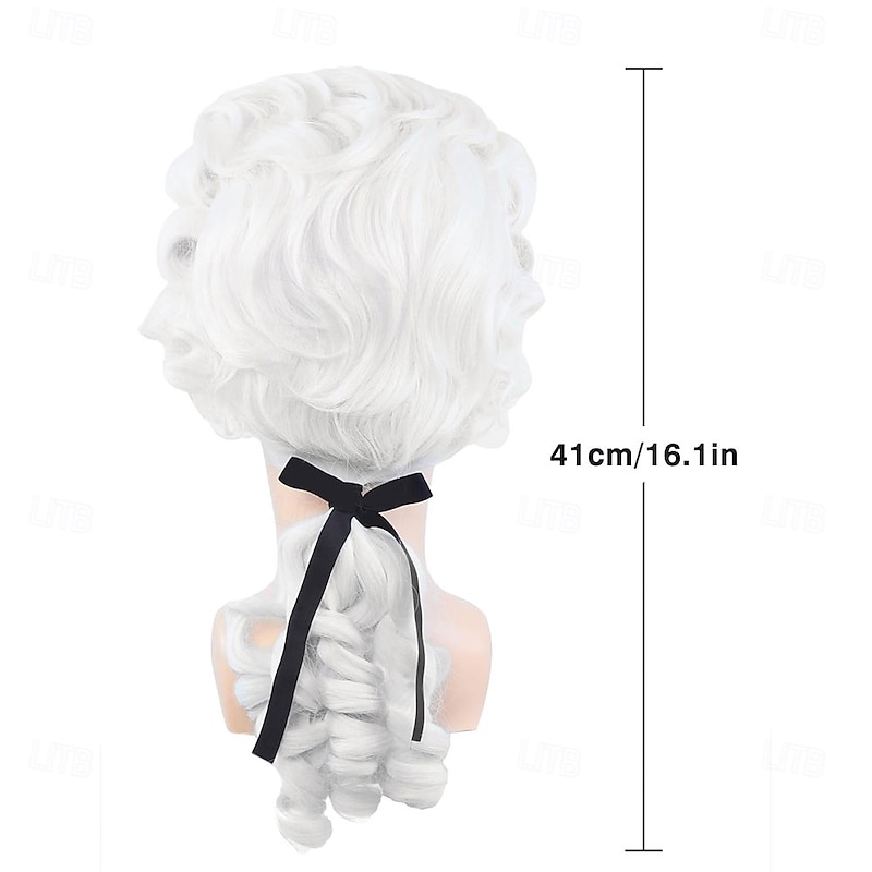 Colonial Judge Wig 18th Century Powdered Wavy Wig for Men Adult Halloween George Washington Costume Wig3