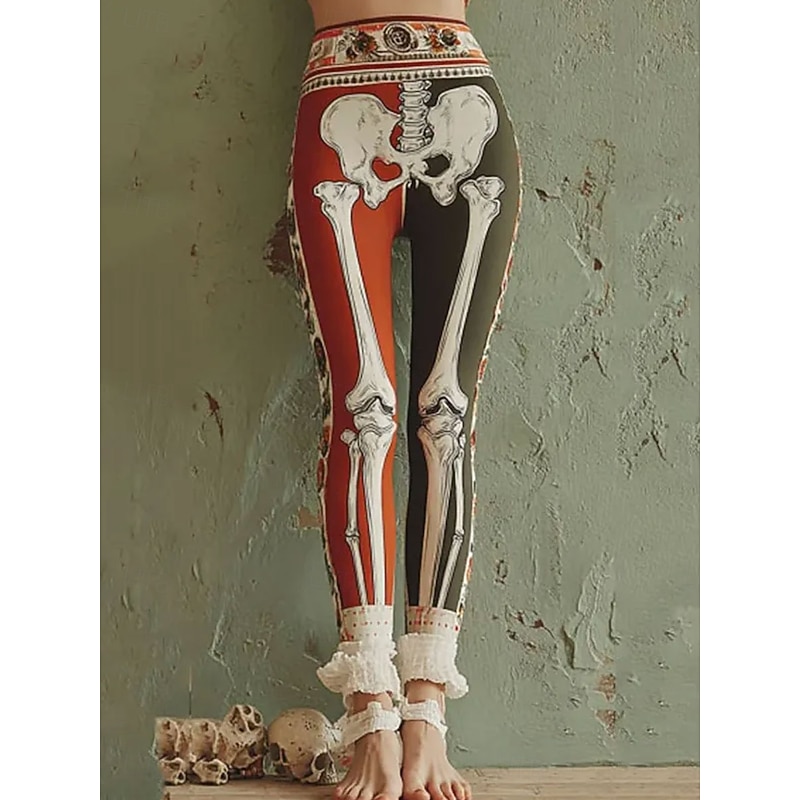 Women's Leggings Vacation Vintage Fashion Ankle-Length High WaistPantsHalloween Graphic Halloween Printing Soft Breathable Stretchy Vacation Street Causal Orange Green Gray Spring Fall Winter Slim Fit