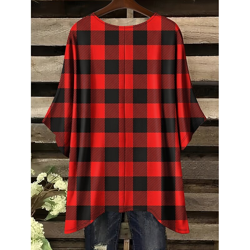 Christmas Women's Blouse Graphic Christmas Tree Elegant Vintage Tropical Half Sleeve Batwing Sleeve Crew Neck Regular Tops Daily Holiday Vacation Wear Black White Pink Red Spring Fall Winter4