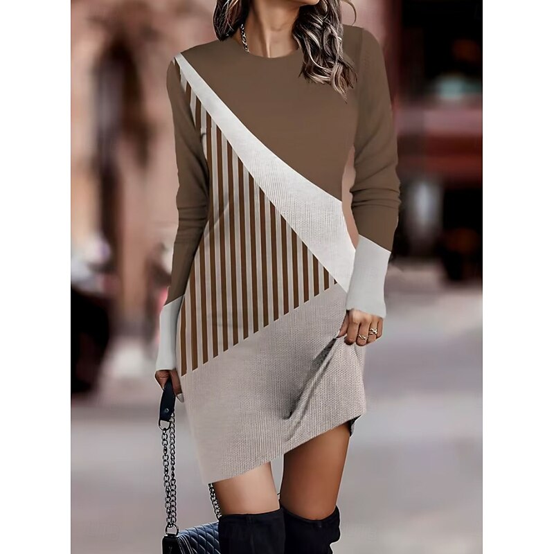 Women's Mini Dress T Shirt Dress Tee Dress Shift Dress Summer Dress Vacation Casual Party Daily Regular Fit Graphic Geometric Long Sleeve Crew Neck Black Blue Camel Spring Fall Winter3