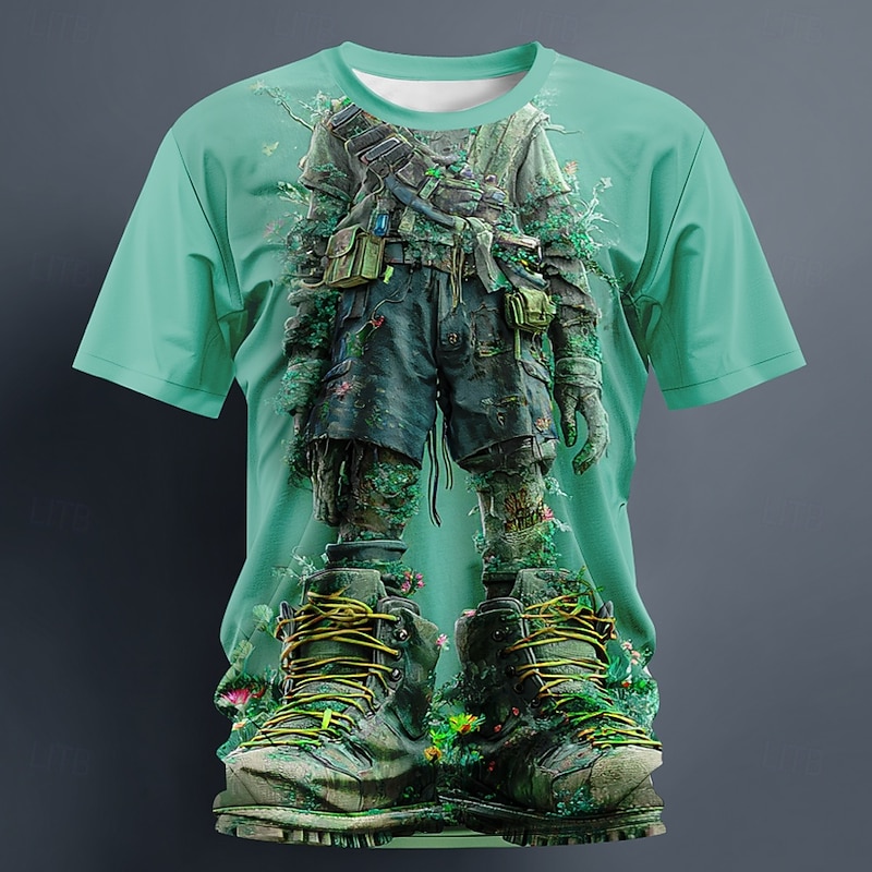 Halloween Men's Optical Illusion Zombies 3D T Shirt Short Sleeve T shirt 3D Print Crew Neck Shirt Exaggerated Designer Horror Party Street Holiday Green 1# Green 2# Summer Spring All Seasons Clothing4