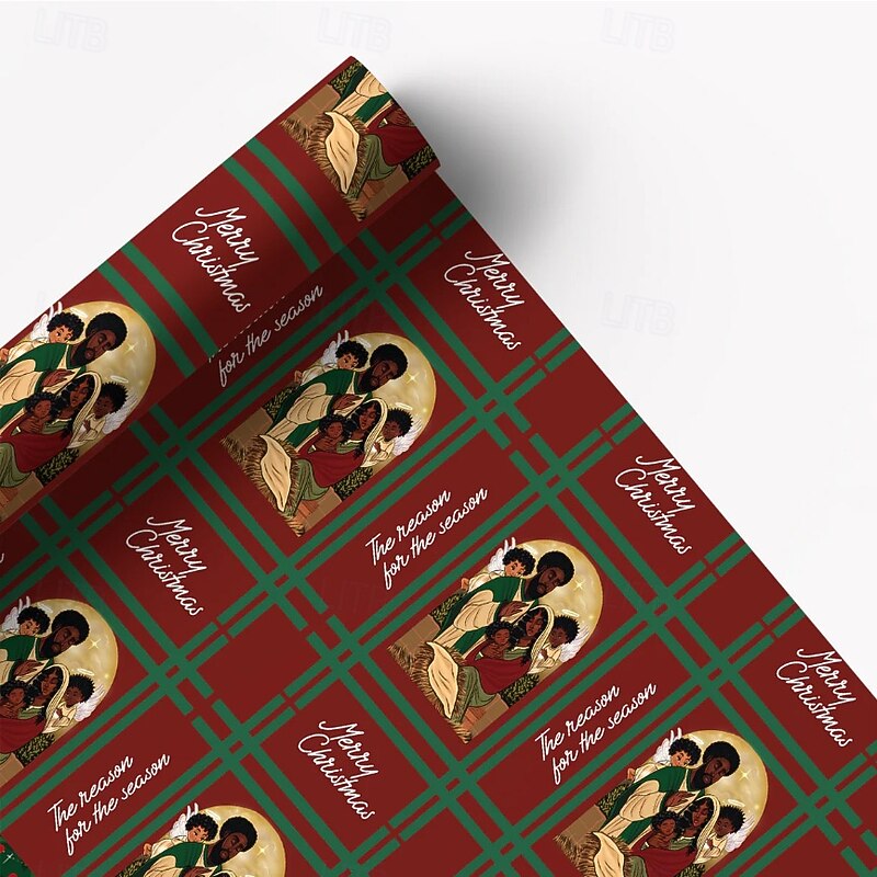Santa Claus Wrapping Paper Red & Green Holiday Design with Santa, Reindeer, Snowflake, Vibrant Print Premium Paper for Festive Present Wrapping & Party Decorations2
