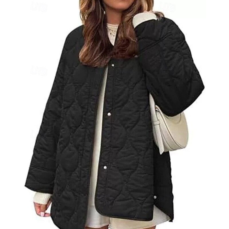 Women's Puffer Jacket Quilted Jacket Casual Jacket Comfortable Breathable Pocket Buttons Casual Plain Vacation Street Casual Daily Wear Single Breasted Short Regular Crewneck Regular Fit Long Sleeve2