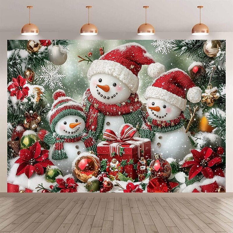Chrismas Hanging Tapestry Snowman Candy Cane Christmas Tree Ornament Balls Large Wall Art Mural Decor Blanket Curtain Holiday Home Bedroom Living Room Festive Party Decoration