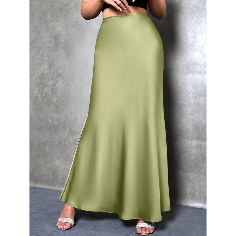 Women's Skirt Bodycon Elegant Fashion Maxi High Waist Skirts Plain Inelastic Party Street Silver Pink Navy Blue Blue Spring Satin Polyester4