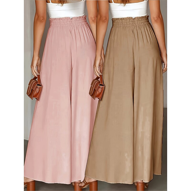 Women's Wide Leg Chinos Slacks Vacation Vintage Streetwear Full Length Natural Solid Color Plain Elastic Waist Print Comfy Outdoor Comfortable Inelastic Outdoor Vacation Streetwear Light Pink Azure2