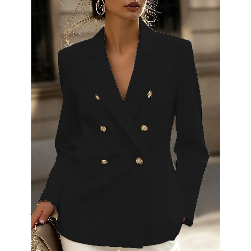 Women's Blazer Comfortable Breathable Buttons Print Fashion Casual Solid Color Formal Office Street Casual Double Breasted Short Notch Lapel Regular Fit Long Sleeve Outerwear Black White Red Spring4