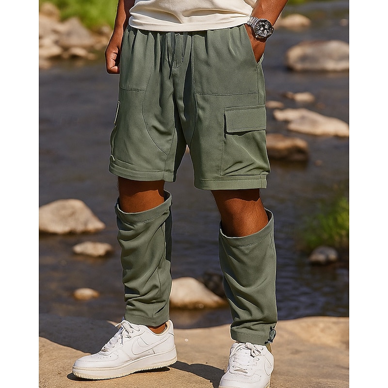 Men's Cargo Pants Convertible Zip Off Pants Hiking Pants Trousers Softshell Pants Outdoor Regular Fit Quick Dry Bottoms Pocket Elastic Waist Black Army Green Camping / Hiking Running S M L XL XXL