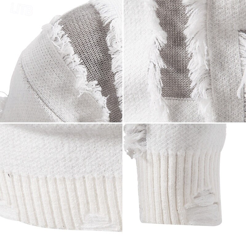 Men's Sweater Pullover Sweater Jumper Distressed Sweater Ribbed Knit Regular Tops Knitted Slim Fit Plain High Neck Knitwear Contemporary Casual Daily Wear Clothing Apparel Fall Black White M L XL4