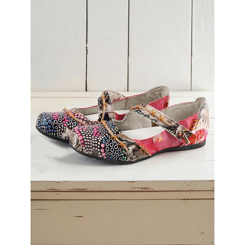 Women's Genuine Leather Mary Jane Flats with Colorful Artistic Print and Double Straps – Comfortable Everyday Shoes for Work, Travel and Casual Wear2