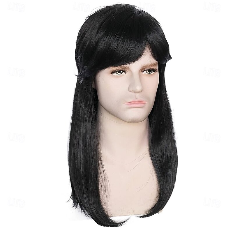 Hair CapBlack Mullet Wigs for Men Natural 70s 80s Rock Outfits Funny Wigs with Bangs Mens Disco Costume Black Disco Hair Crazy Funny Costume for Party Halloween Retro Prom Cosplay4