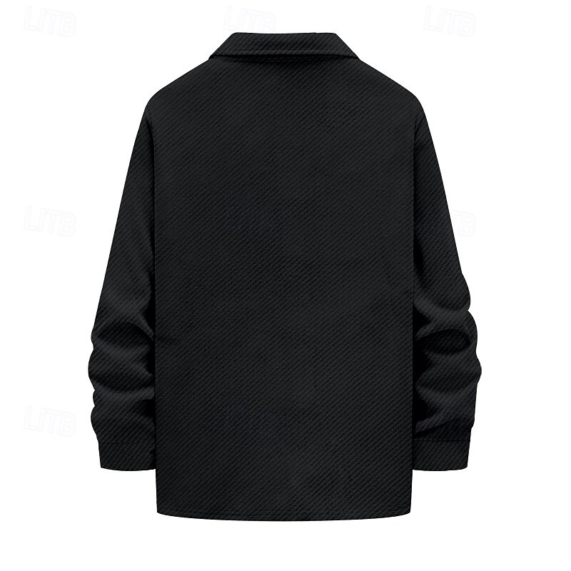 Men's Lightweight Jacket Cargo Jacket Casual Jacket Vacation Daily Breathable Jacquard Pocket Spring Fall Plain Fashion Classic Lapel Regular Black White Khaki Light Grey Dark Gray Jacket4