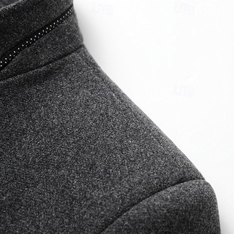 Men's Peacoat Trench Coat Vacation Daily Fall Winter Polyester Windproof Outerwear Clothing Apparel Fashion Classic Plain Pocket Stand Collar Single Breasted4