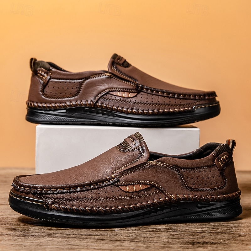 Men's Brown Moccasin Loafers – Classic Comfortable Slip-On Driving Shoes with Hand-Stitched Detailing for Business Casual, Office and Everyday Wear3