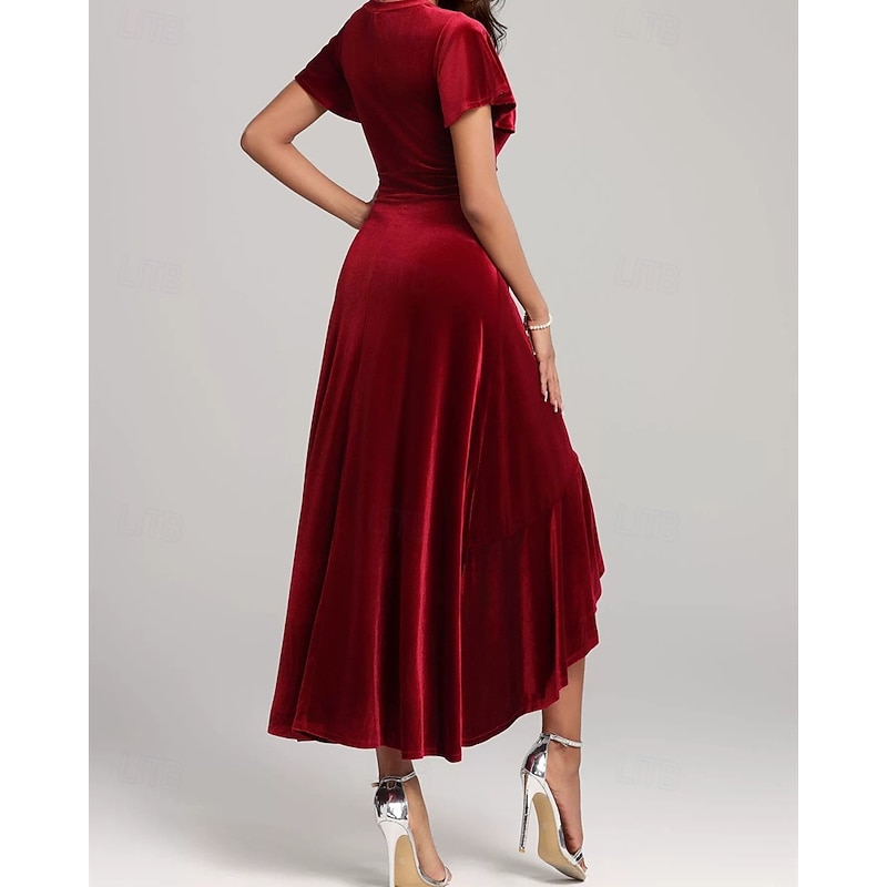 Women's Midi Dress Velvet Dress Cocktail Dress Elegant Fashion Modern Outdoor Party Party Evening Wear Regular Fit Plain Short Sleeve V Neck Black Red Purple Spring Autumn3