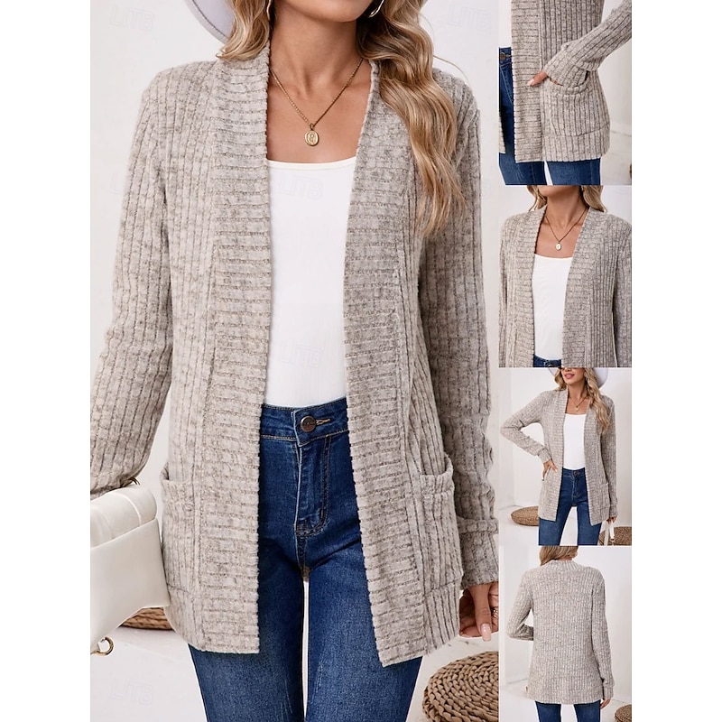 Women's Blazer Comfortable Breathable Open Front Casual Plain Office Street Casual Daily Wear Open Front Short Collarless Regular Fit Long Sleeve Outerwear Black Pink Blue Spring Fall