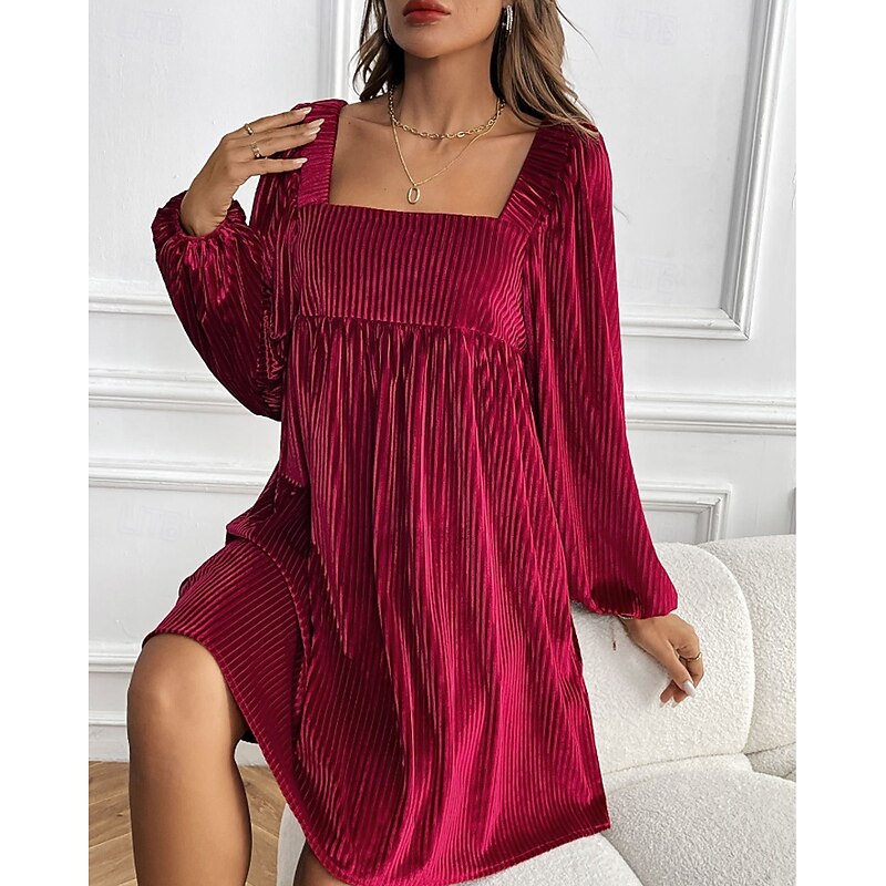 Women's Mini Dress Velvet Dress Party Dress Cocktail Dress Elegant Modern Party Evening Party Date Regular Fit Plain Long Sleeve Square Neck Wine Dark Green Brown Fall Winter4