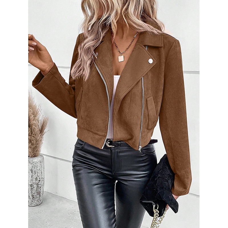 Women's Casual Jacket Comfortable Breathable Pocket Elegant Casual Plain Vacation Street Casual Daily Wear Open Front Short Turndown Regular Fit Long Sleeve Outerwear Pink Red Green Spring Fall