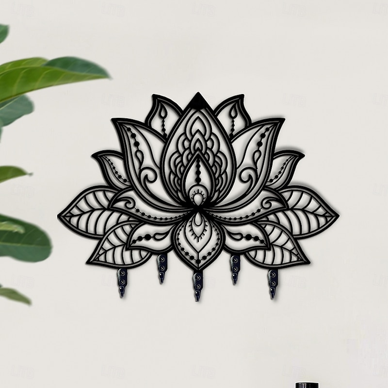 Wall-Mounted Lotus Key Holder, Warm Home Decoration, Metal Hook for Front Door, Kitchen, Office, or Car Keys, Retro-Style Home Organizer