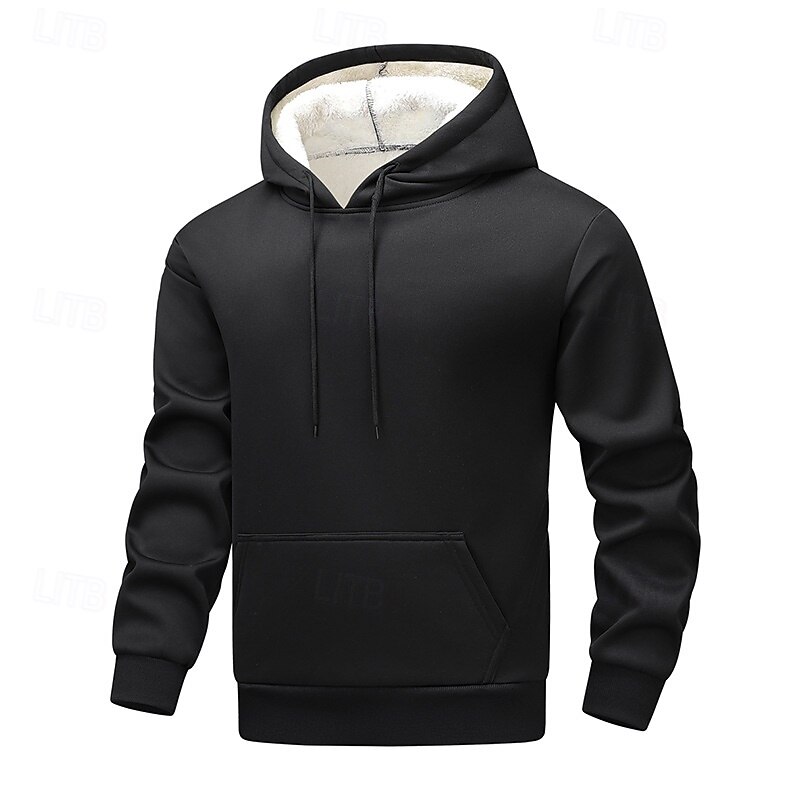 Men's Hoodie Pullover Hoodie Sweatshirt Pullover Fleece Hoodie Fleece lined Hoodie Black Navy Blue Dark Gray Hooded Plain Patchwork Color Block Kangaroo Pocket Sports & Outdoor Casual Daily Polyester2