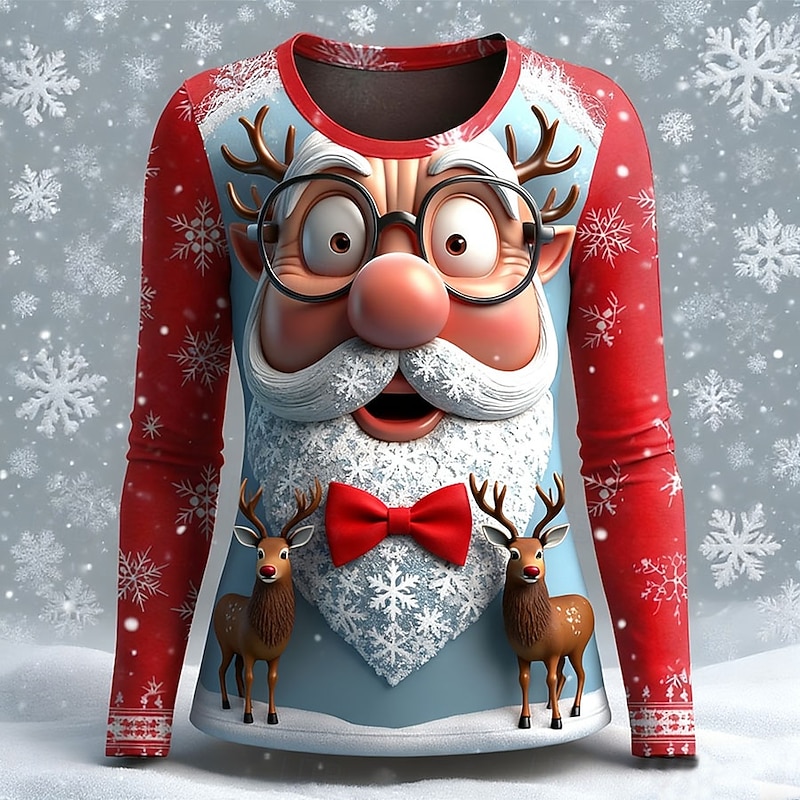 Christmas Women's T Shirt Graphic Santa Claus Reindeer Fashion Casual Long Sleeve Crew Neck Regular Tops Daily Weekend Print White Red Blue Summer Spring Fall2