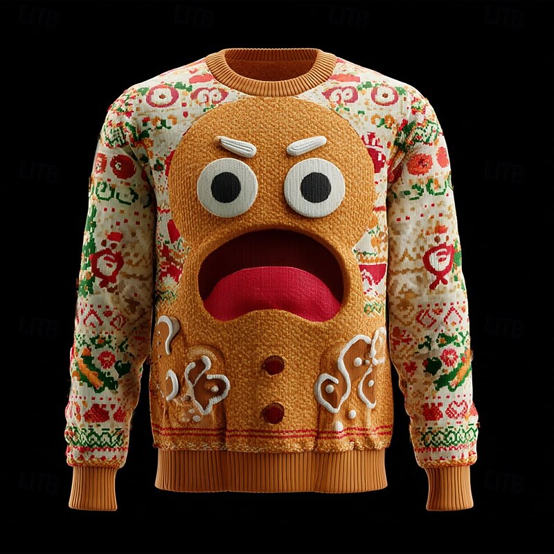 Ugly Christmas Sweater Men's Gingerbread Pullover Sweater Jumper Knitwear Crewneck Casual Vacation Daily Festival 3D Print Keep Warm Long Sleeve Spring Fall Winter Purple Orange Green