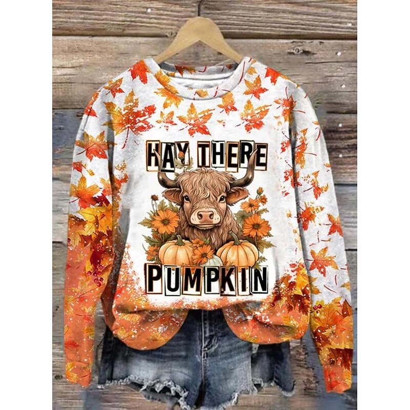 Women's Pullover Sweatshirt Floral Graphic Fashion Casual Long Sleeve Crew Neck Regular Tops Street Dailywear Casual Print Black Yellow Orange Beige Fall Winter2