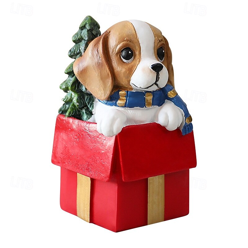 Christmas Resin Puppy Figurine Decoration, Cute Dog Ornament Gift for Holiday, Mini Resin Statue for Xmas Tree, Tabletop, Window Display, Home Decor Accessories2