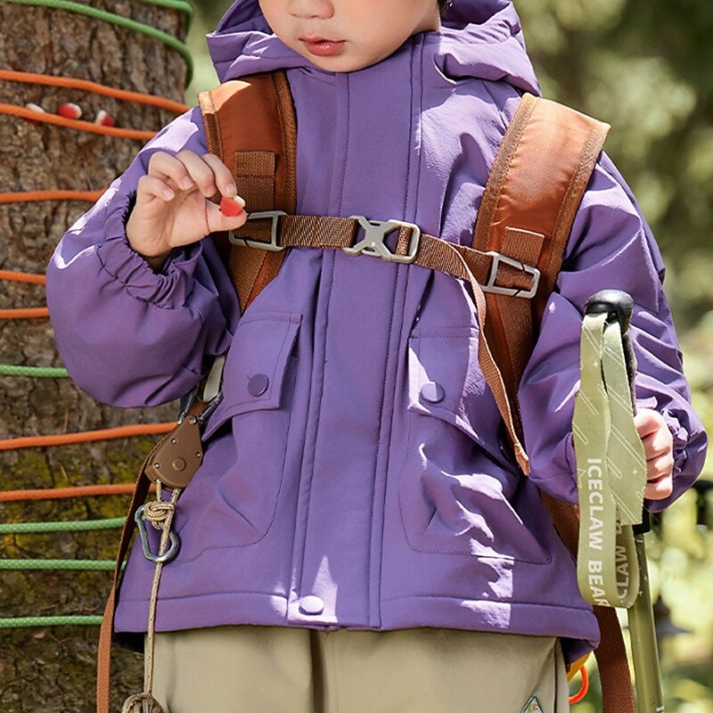 Kids Boys' Fleece Jacket Hiking Jacket Outdoor Jacket Outerwear Solid Color Long Sleeve Zipper Pocket Comfort Waterproof Windproof Coat Outdoor Fashion Daily Apple Green Purple ash-colored Spring Fall