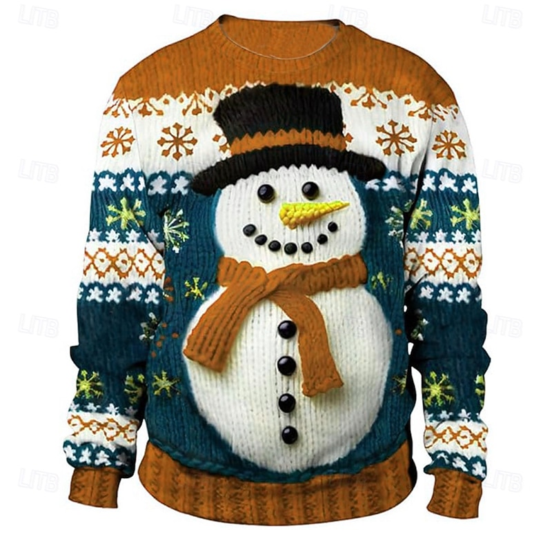 Ugly Christmas Sweater Men's Snowman Snowflake Pullover Sweater Jumper Knitwear Crewneck Casual Vacation Daily Festival 3D Print Keep Warm Long Sleeve Spring Fall Winter Red Purple Brown4