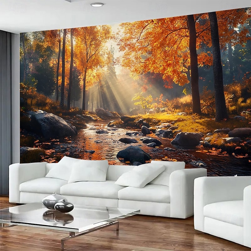 Autumn Forest Waterfall Hanging Tapestry Wall Art Large Scenic Mural Decor Blanket Curtain Photograph Backdrop for Home Bedroom Living Room Office Wall Decoration