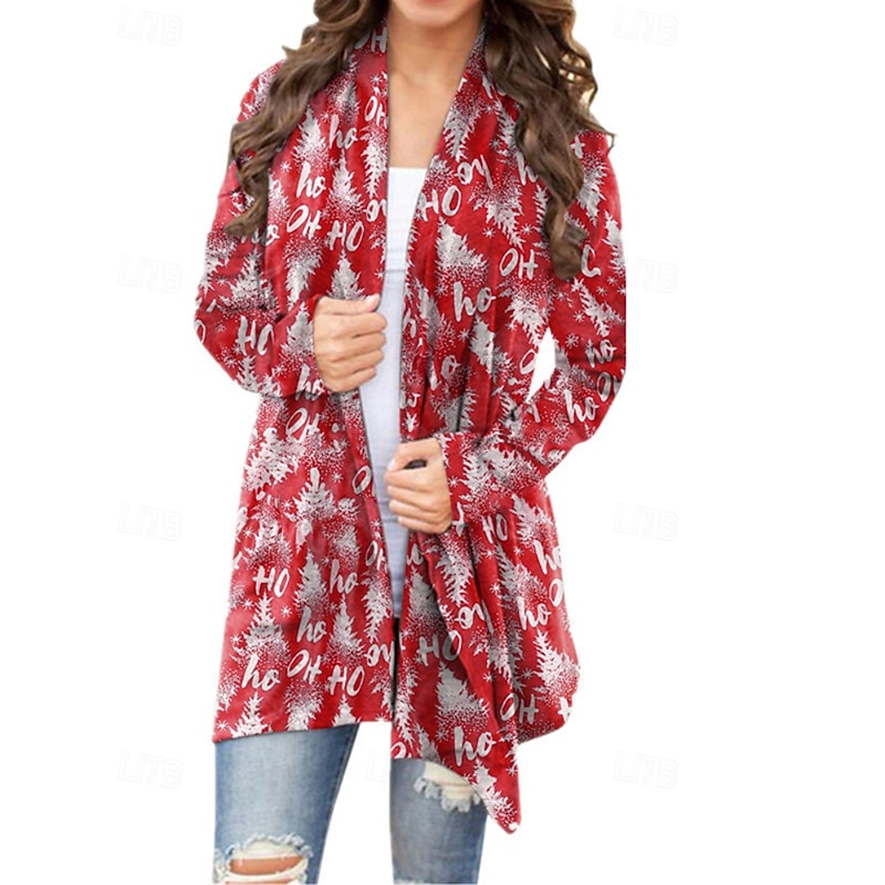 Women's Winter Coat Casual Jacket Comfortable Print Asymmetric Hem Christmas Casual Santa Claus Christmas Going out Casual Daily Weekend Cardigan Regular V Neck Regular Fit Long Sleeve Outerwear4