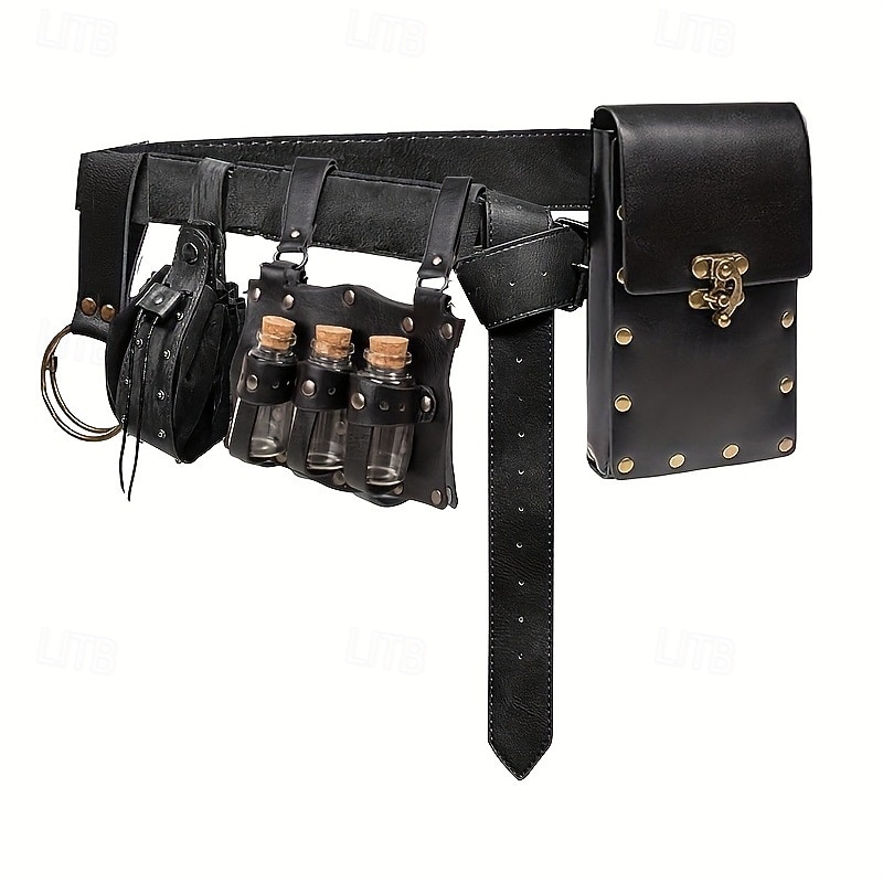 Retro Vintage Medieval Renaissance Waist Belt Sword Holder Belt Pouch Warrior Viking Alchemist Fancy Dress Unisex Viking Fantasy Halloween Carnival Performance LARP Ren Faire Adults Waist Belt3