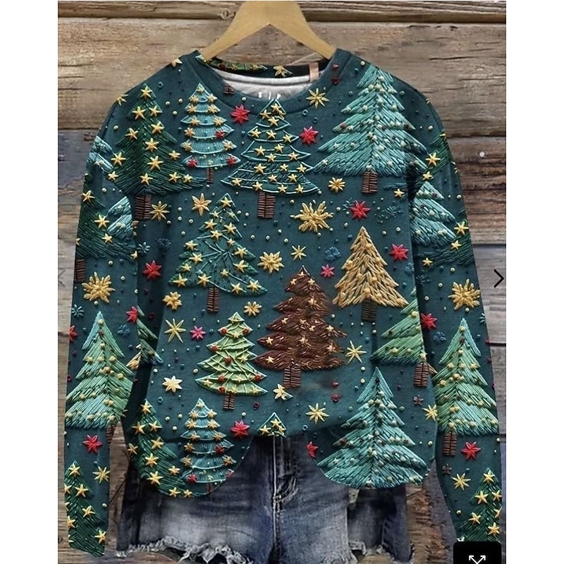 Women's Pullover Sweatshirt Christmas Tree Christmas Casual Long Sleeve Crew Neck Regular Tops Street Dailywear Casual Blue Dark Green Green Fall Winter3