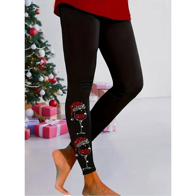 Women's Leggings Fashion Casual Full Length High WaistPantsChristmas Graphic Snowflake Printing Thermal Warm Soft Breathable Stretchy Outdoor Vacation Street Black Dark Navy Spring Fall Winter Slim