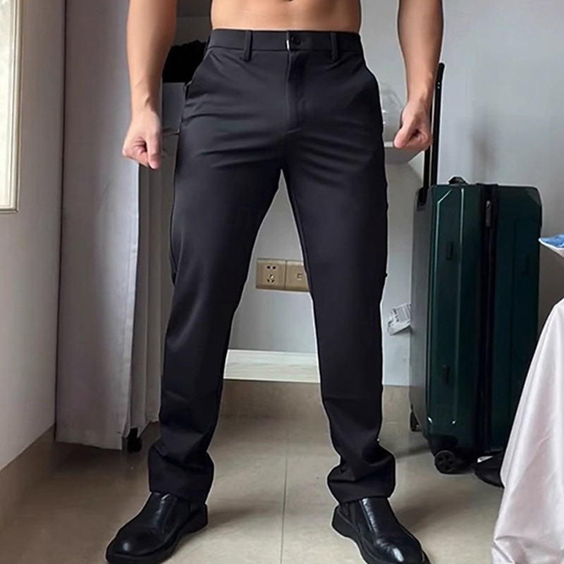 Men's Trousers Dress Pants Suit Pants Pocket Plain No-Iron Breathable Full Length Party Business Daily Fashion Formal Black Navy Blue Inelastic