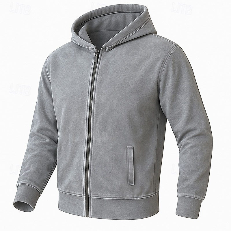 Men's Hoodie Full Zip Hoodie Black Army Green Green Gray Hooded Plain Zip Up Sports & Outdoor Casual Daily Streetwear Cool Sportswear Spring &  Fall Clothing Apparel Hoodies Sweatshirts