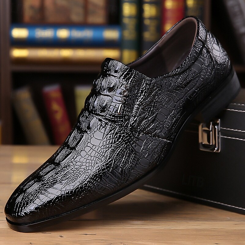 Men's Blue Textured Oxford Shoes – Faux Leather  Business Dress Shoes with Glossy Finish, Elegant Formal Shoes for Office, Weddings and Events