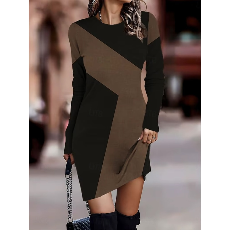 Women's Mini Dress T Shirt Dress Tee Dress Shift Dress Summer Dress Vacation Casual Party Daily Regular Fit Graphic Geometric Long Sleeve Crew Neck Blue Camel Spring Fall Winter