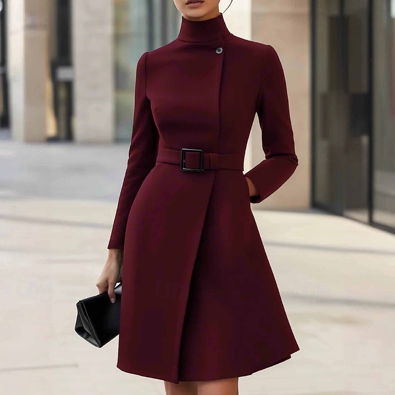 Women's Mini Dress Sheath Dress Formal Dress Elegant Fashion Modern Outdoor Office Regular Fit Plain Long Sleeve Stand Collar Black Wine Fall Winter3