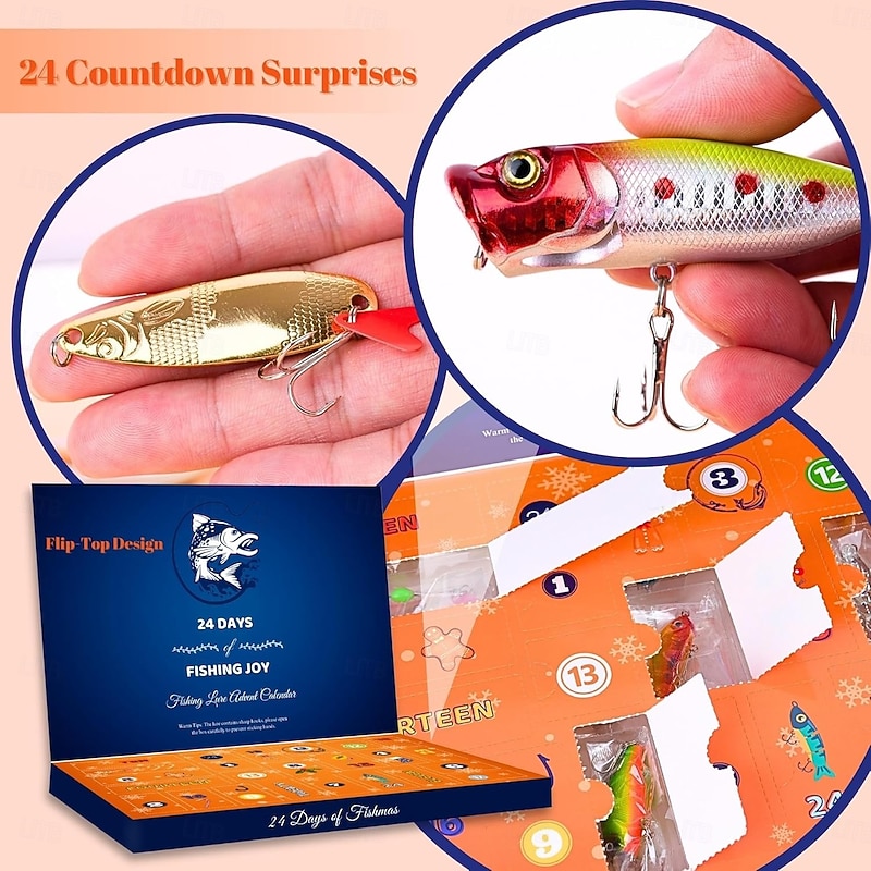 Advent Calendar Fishing Christmas Countdown - 24 Days Fishing Lures Set for Fisher Adult Men Teen Boys - 2025 Xmas Surprise Gift2