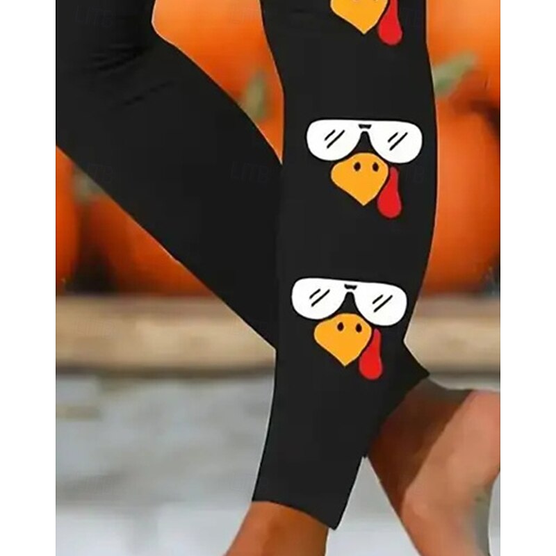 Women's Chinos Leggings Cozy Leggings Basic Casual Full Length High WaistPantsHalloween Character Printing Thermal Warm Comfortable Stretchy Vacation Street Casual Black Fall Winter Slim Fit3