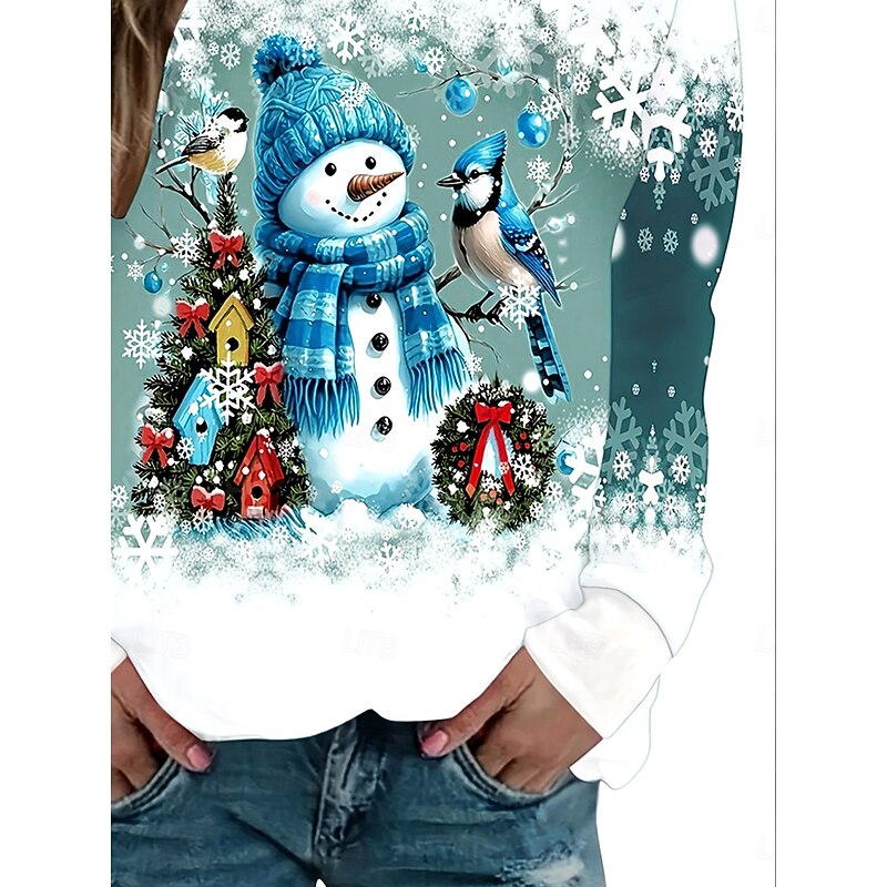 Women's Pullover Sweatshirt Hoodies Graphic Snowman Christmas Fashion Casual Long Sleeve Crew Neck Round Neck Regular Tops Street Dailywear Casual Print Light Blue Spring Fall Winter3