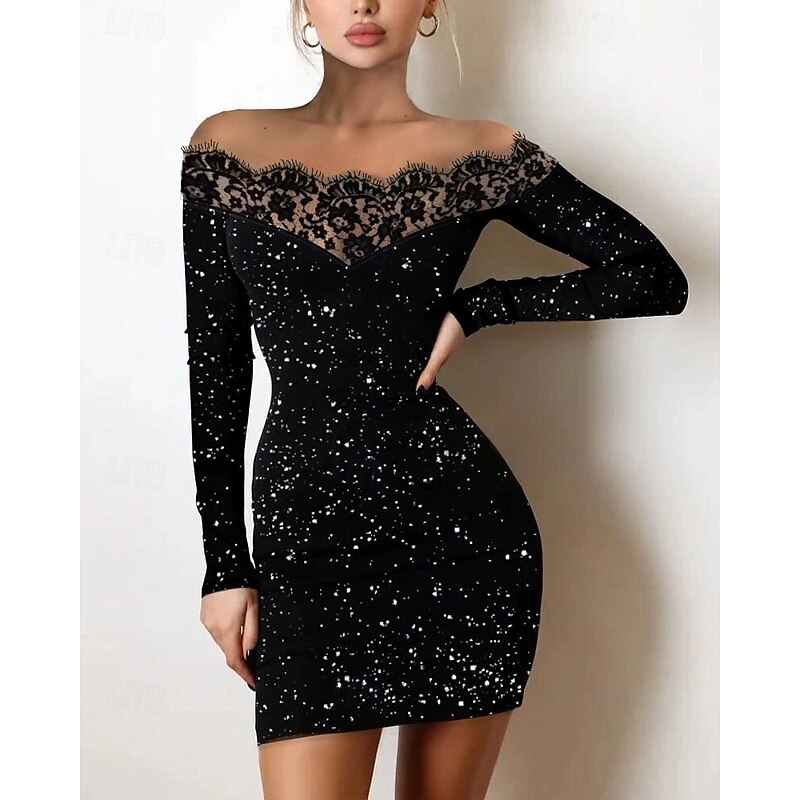 Women's Midi Dress Black Dress Sequin Dress Party Dress Casual Dress Elegant Fashion Modern Outdoor Party Daily Slim Plain Sleeveless Off Shoulder Black Spring Autumn2