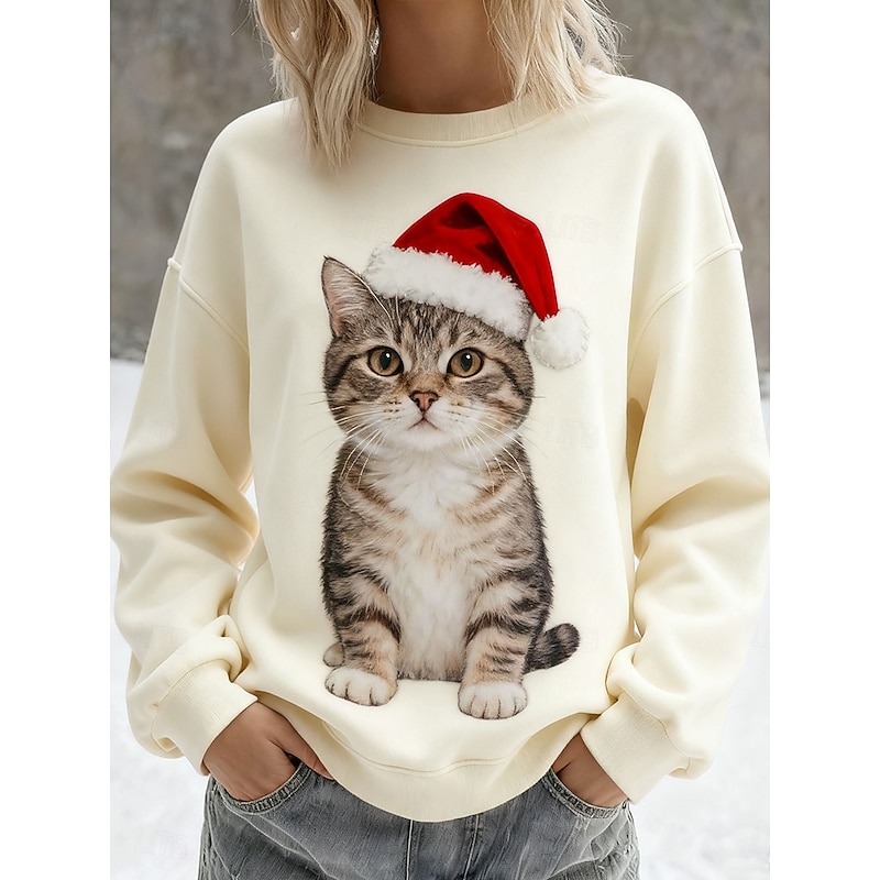 Women's Pullover Graphic Animal Warm Classic Casual Long Sleeve Crew Neck Regular Tops Home Street Dailywear Print Black Pink Khaki Beige Fall Winter3